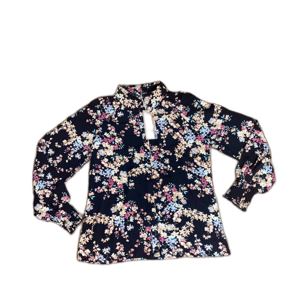 Dokotoo Women's Black Wildflower Floral Chiffon Blouse Medium NWT